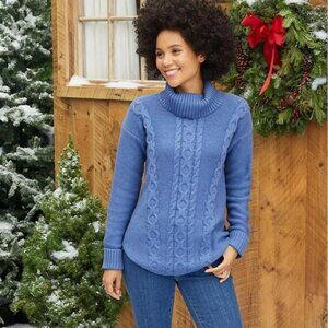 L.L. Bean Double L Cable Knit Turtleneck Sweater, S